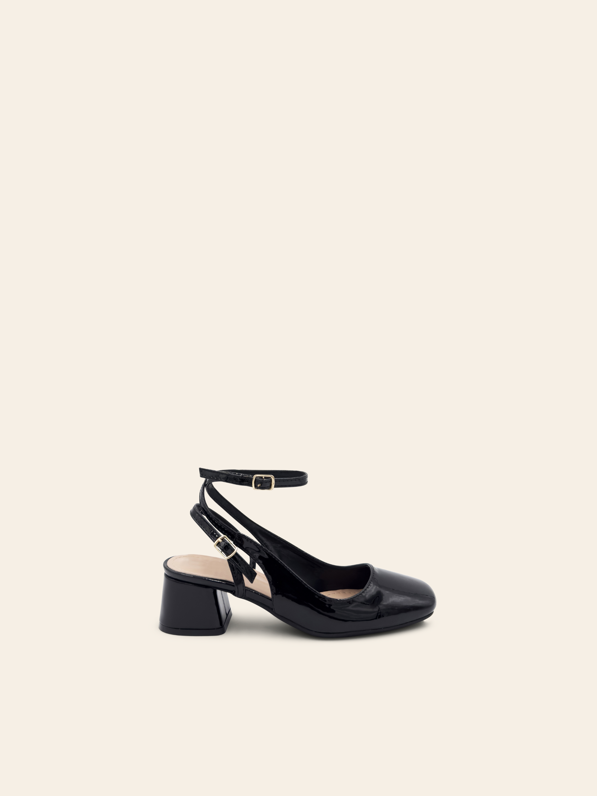 ISABELLA - Babies noir vernis à talon mi-haut et brides ajustables - Mode Femme | Cassy