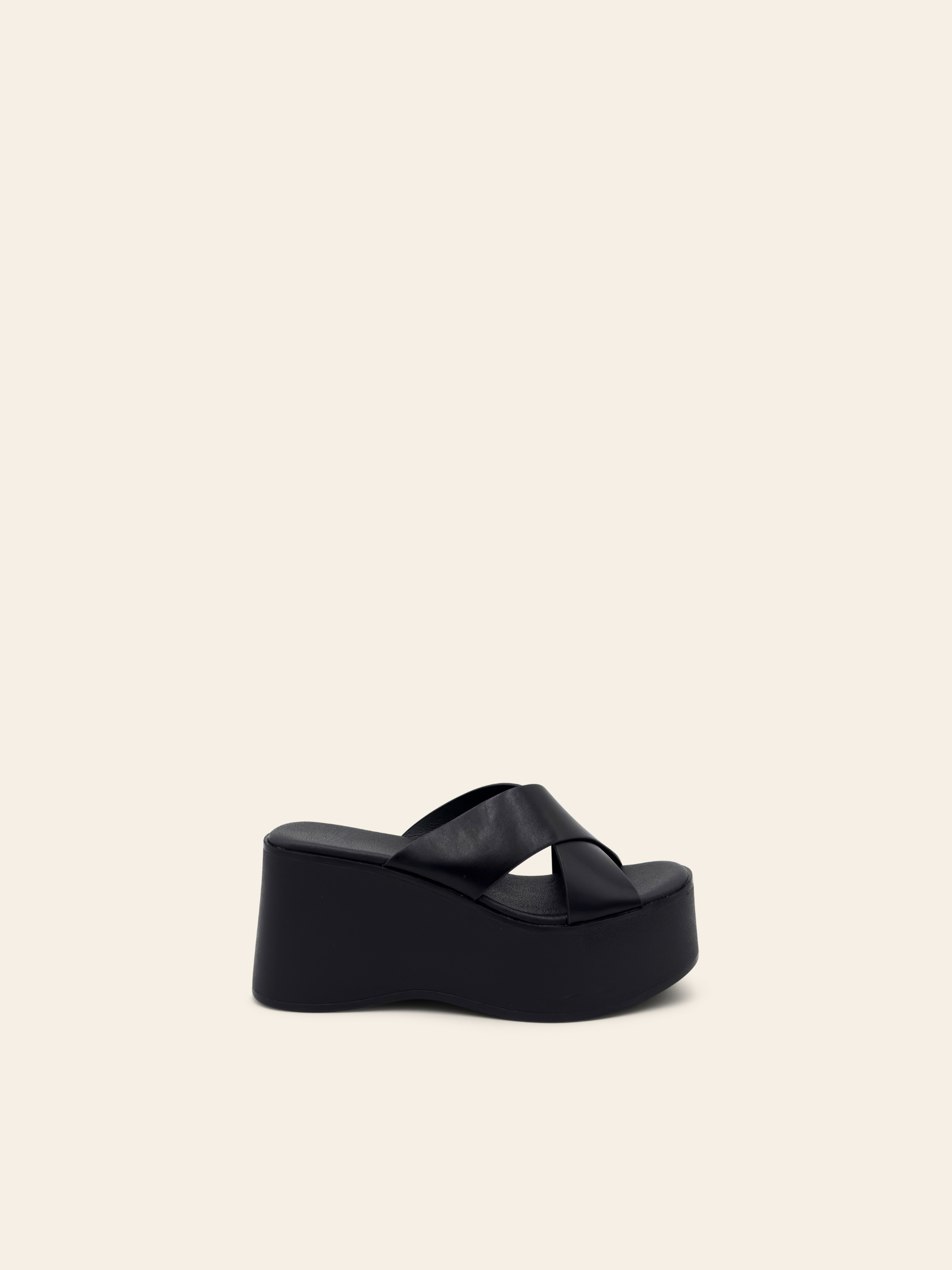 PRISCA - Mules compensées noires à doubles brides croisées - Mode Femme | Cassy