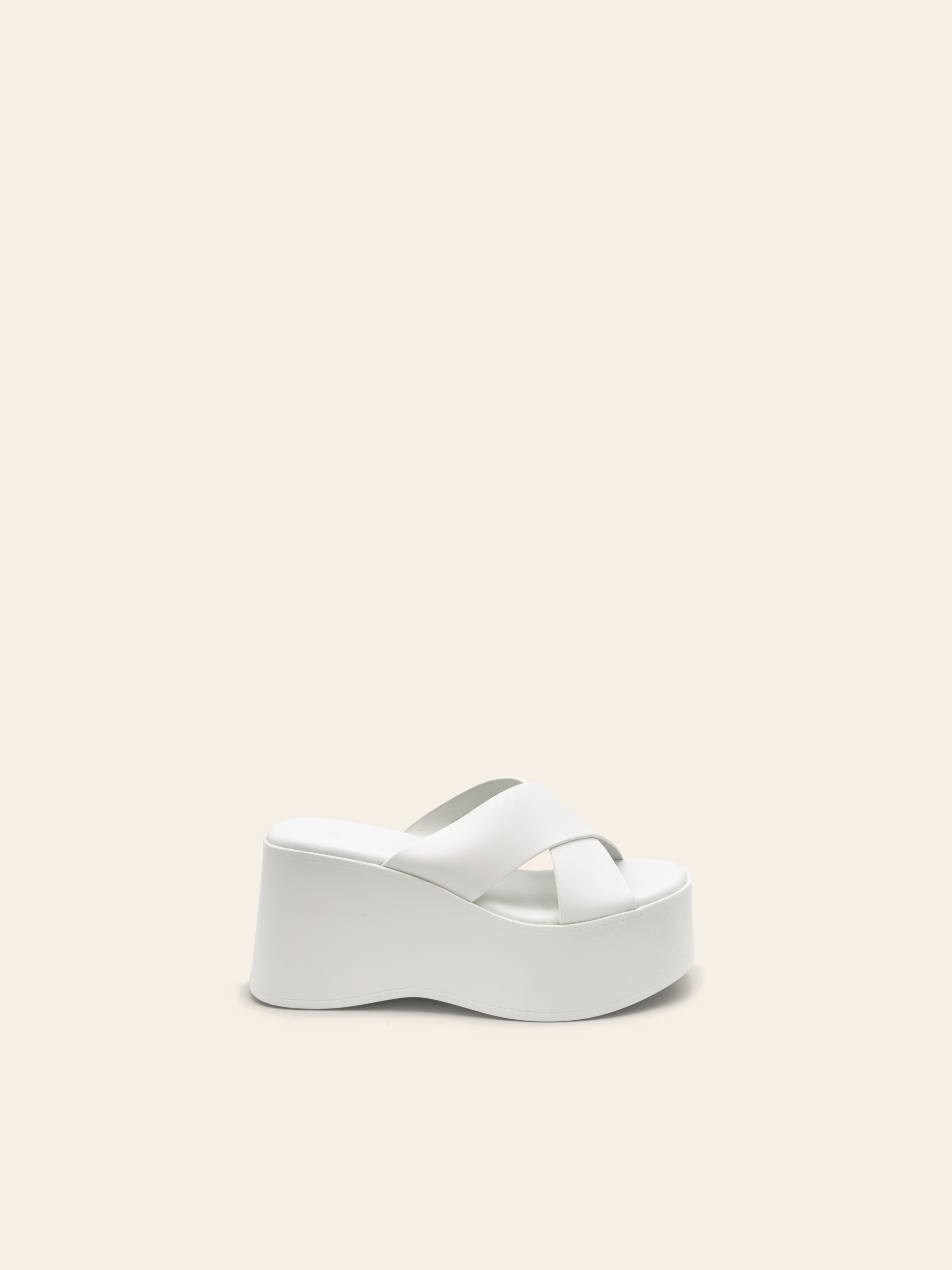 PRISCA - Mules compensées blanches à doubles brides croisées - Mode Femme | Cassy