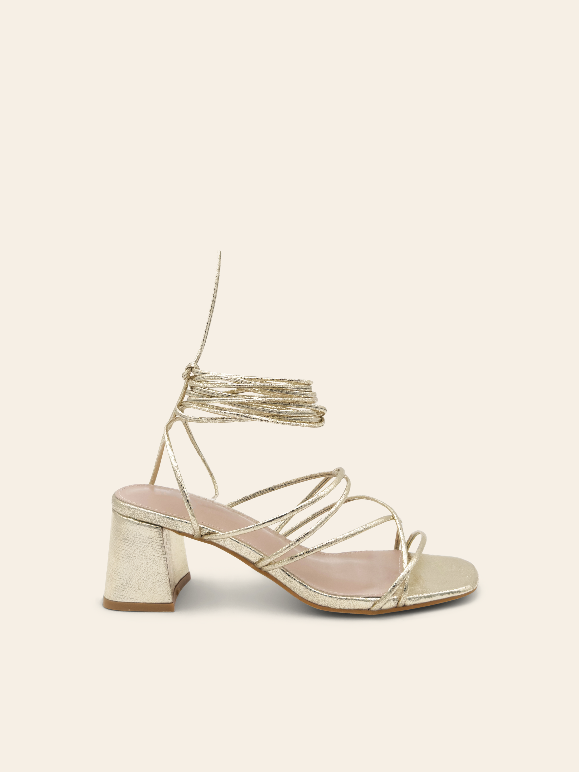 KAYLEE Gold sandals with laces and small heels - Main Image