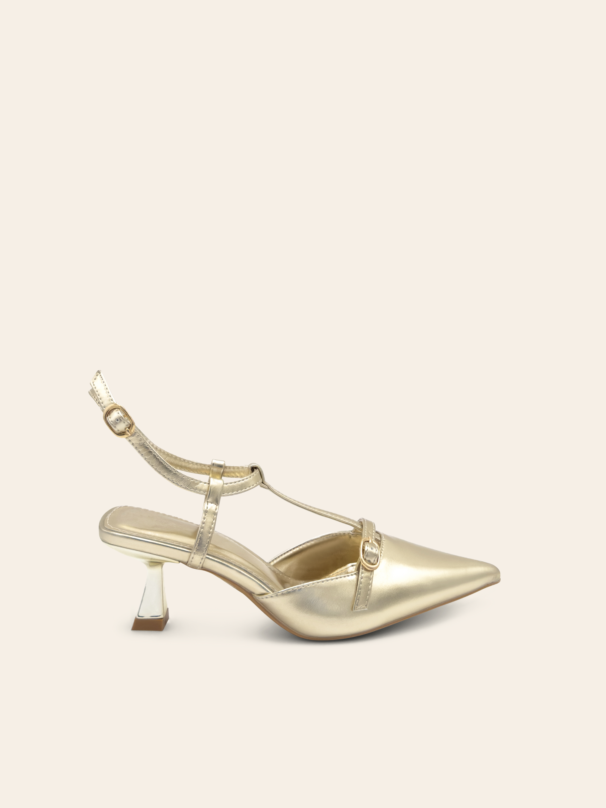ANNA - Kitten heel gold à bout fermé avec détail bride en métal - Mode Femme | Cassy