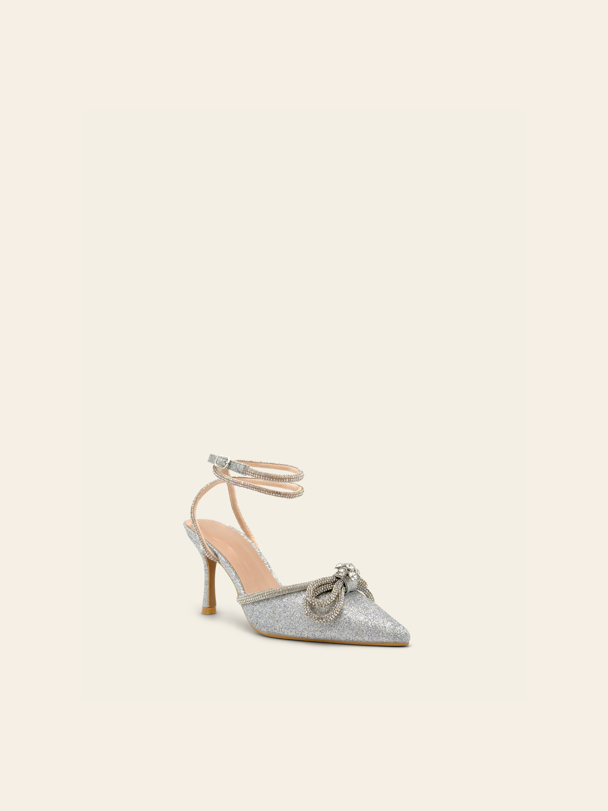 BLAIR - Escarpins pailletés silver à sangles entrecroisées et double nœuds ornés de strass - Mode Femme | Cassy