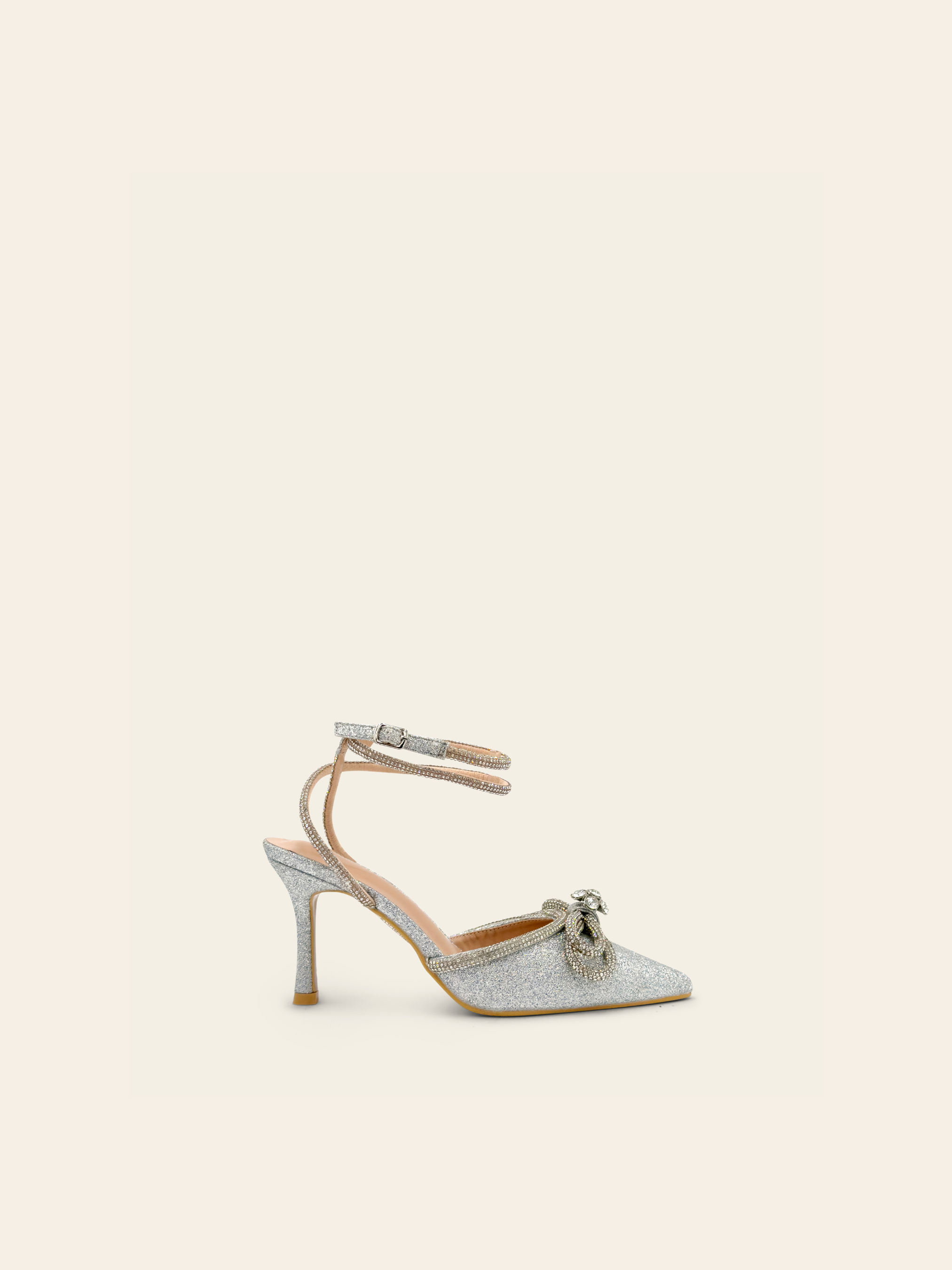 BLAIR - Escarpins pailletés silver à sangles entrecroisées et double nœuds ornés de strass - Mode Femme | Cassy