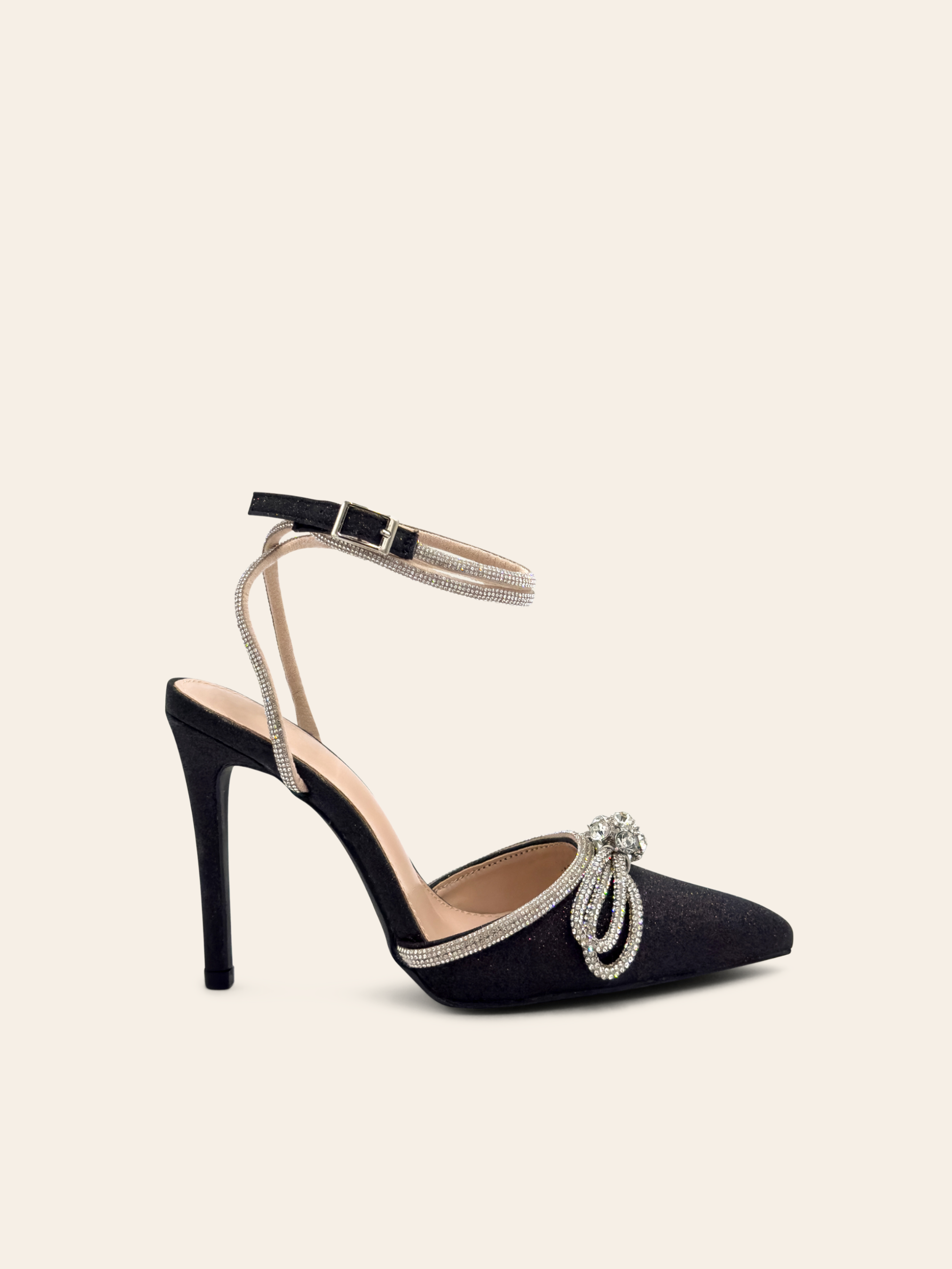 BLAIR - Escarpins noirs pailletés à sangles entrecroisées et double nœuds ornés de strass - Mode Femme | Cassy