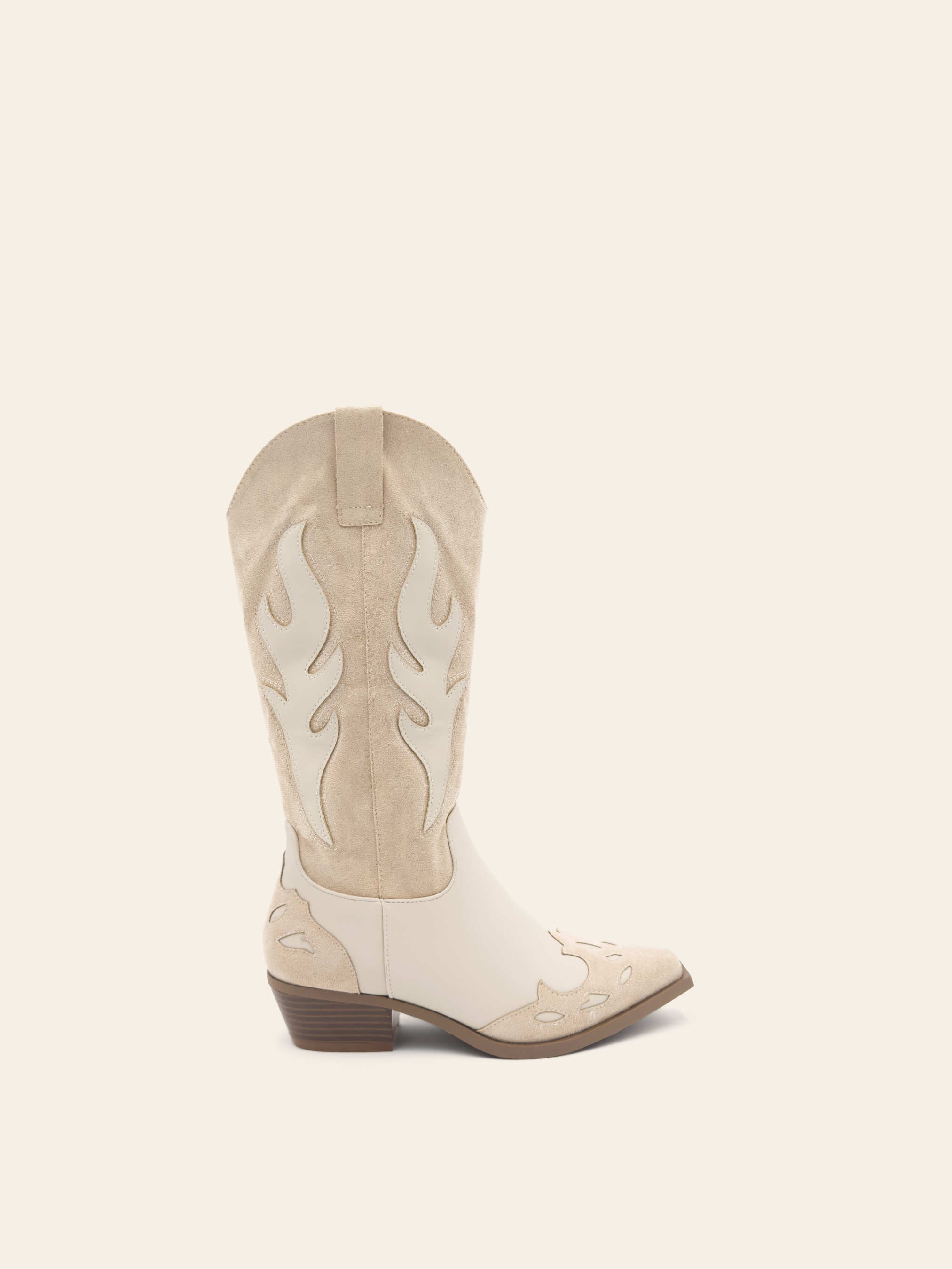 JUDY - Santiags rapiécé à bout pointu en suédine kaki et beige style cowboy - Mode Femme | Cassy