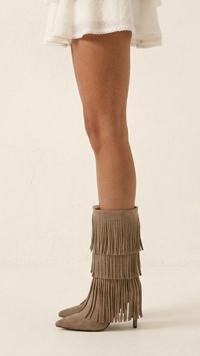 Maddison Bottes Franges Taupe - Mode Femme | Cassy