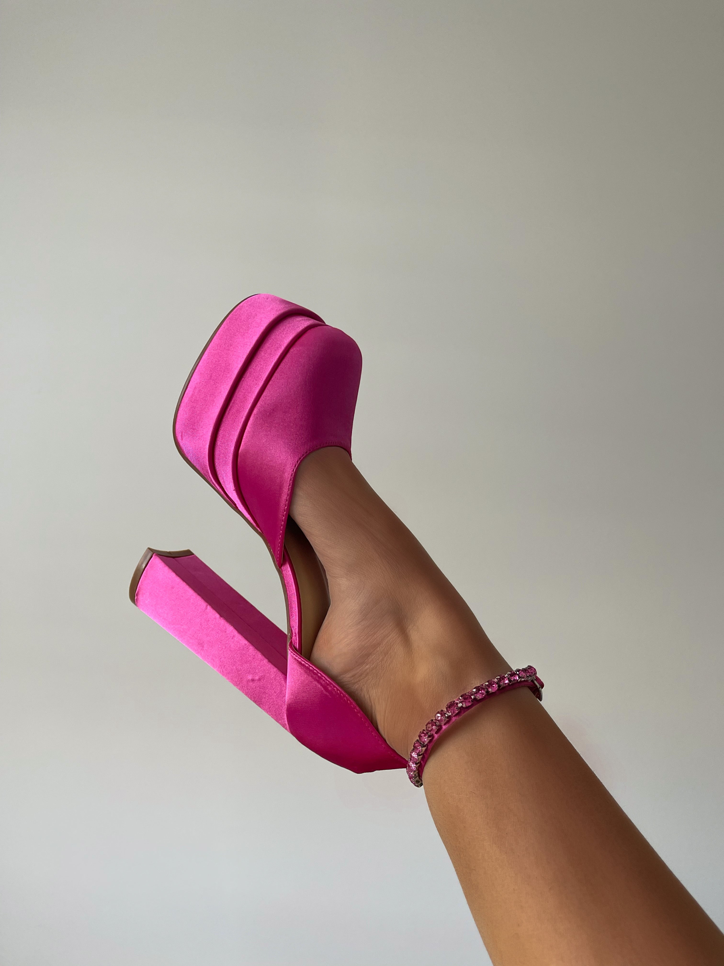 MEREDITH - Sandales roses à plateforme et bride de cheville à strass - Mode Femme | Cassy