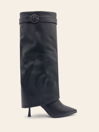 ARIANA - High boots in black faux leather with stiletto heel and pointed toe