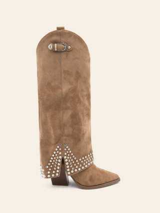 IRIS - Camel suede cowboy style gaiter cowboy boots with studded details