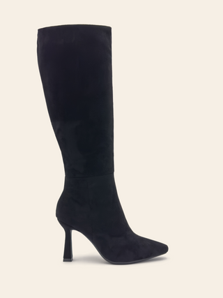 BLAKE – Schwarze Wildlederstiefel mit Stilettoabsatz und spitzer Spitze