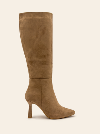 BLAKE - Camel suede boots with stiletto heel and pointed toe