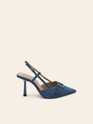 ALBA – Pumps aus dunklem Denim mit verstellbarem Riemen