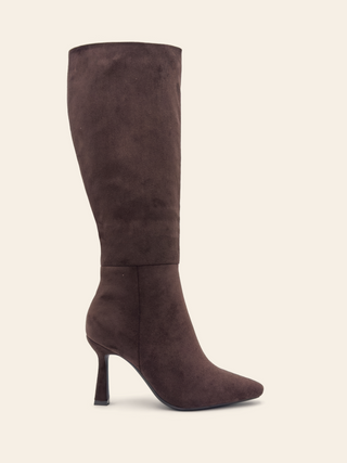 BLAKE - Brown suede boots with stiletto heel and pointed toe