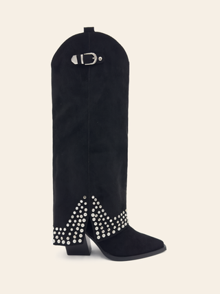 IRIS - Black suede cowboy style gaiter cowboy boots with studded details