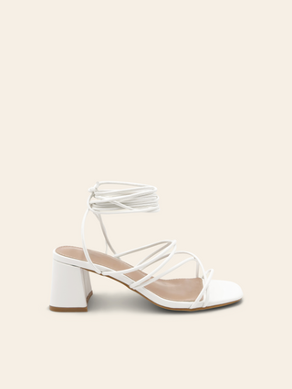 KAYLEE - White lace-up sandals with small heels