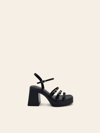 AMBER - Sandales noires à plateforme et triples lanières - Mode Femme | Cassy