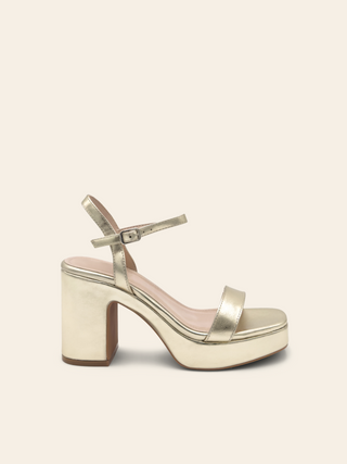 ESTHER - Gold sandals with block heel and platform