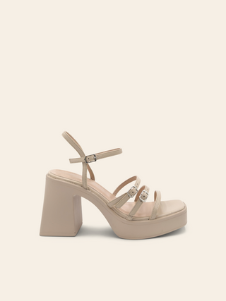 AMBER - Beige platform sandals with triple straps