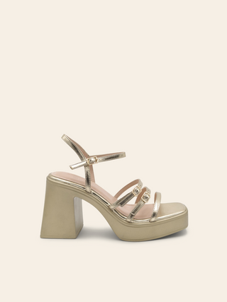 AMBER - Gold platform sandals with triple straps