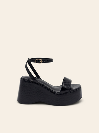 LISE - Black cracked effect sandals with platform and adjustable strap