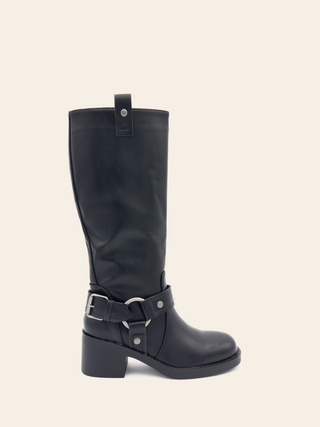 RUBY - Brown biker style boots with buckle