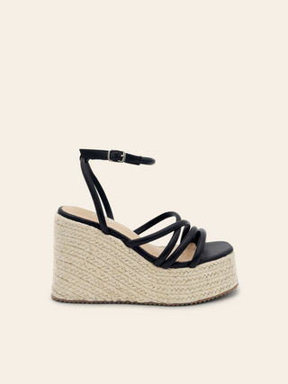 NINA – Schwarze Espadrilles mit Keilabsatz und verstellbaren Riemen