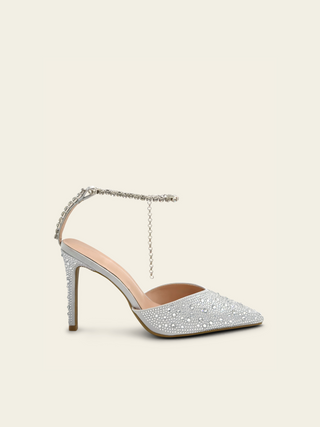 Silver rhinestone ankle strap heels clearance