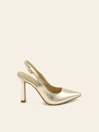 - Goldene Pumps mit fester Spitze und verstellbarem High-Heel-Riemen