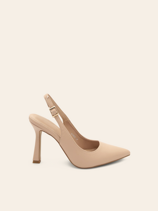 - Goldene Pumps mit fester Spitze und verstellbarem High-Heel-Riemen