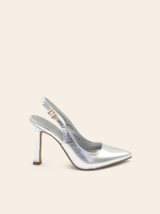 Constance - Silver closed toe slingback pumps