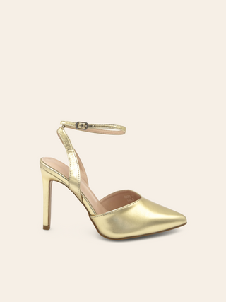 - Goldene Pumps mit fester Spitze und verstellbarem High-Heel-Riemen