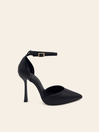 - Schwarze Pumps mit fester Spitze und verstellbarem High-Heel-Riemen