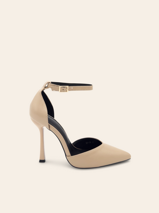 CELESTE - Beige closed toe pumps with adjustable strap and high heel