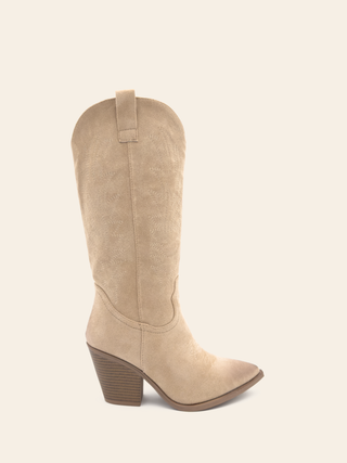 REBEKA - Cowboy-style beige suede cowboy boots with heel and pointed toe