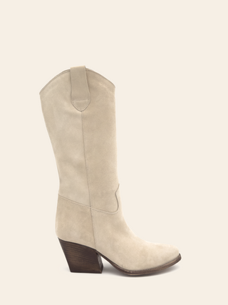 TINA II - Bottes santiags mi haute à talon en 100% cuir beige - Made In Italy