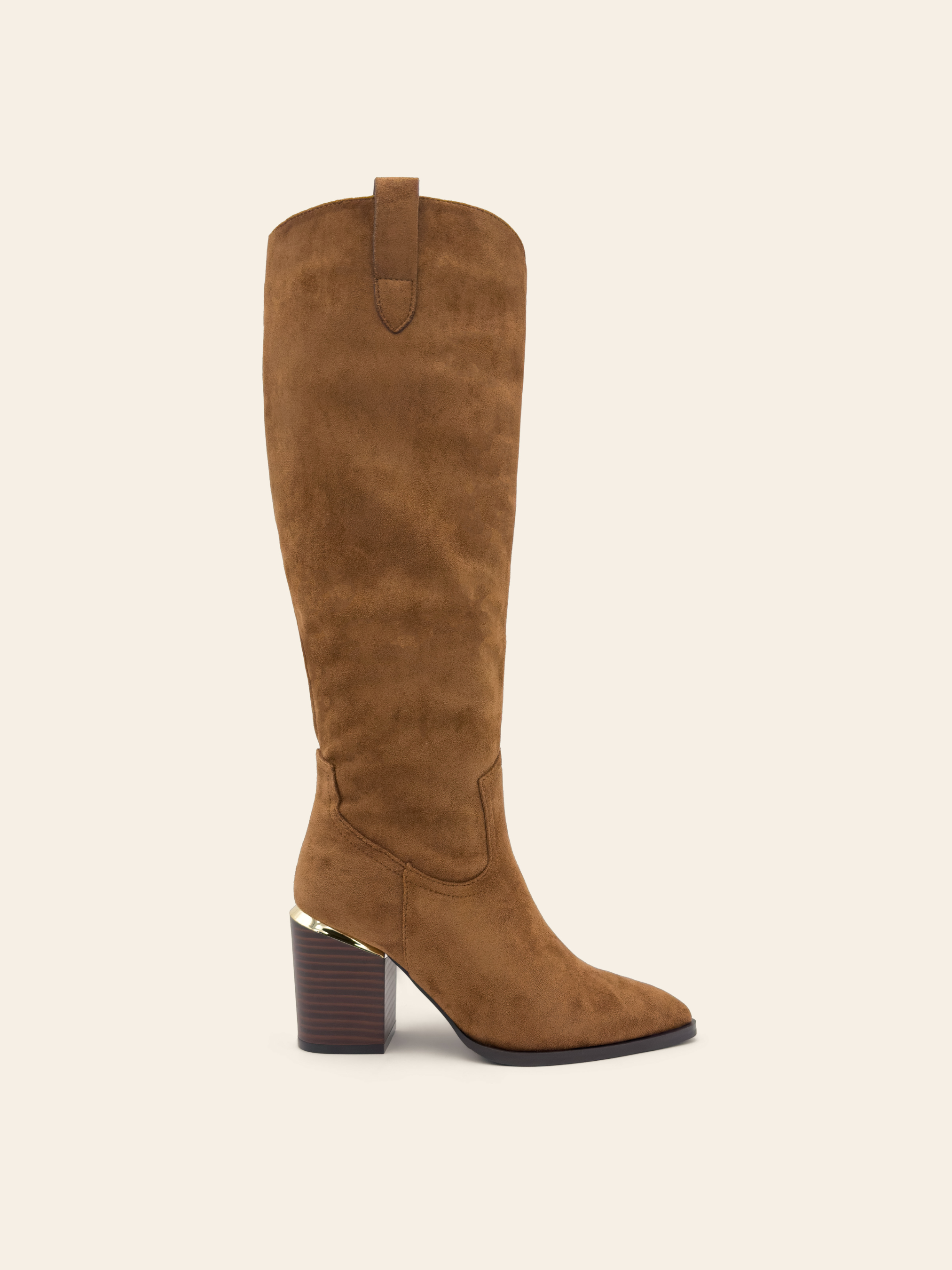 AMBRE Camel cowboy boots with heel and metal detail CASSY