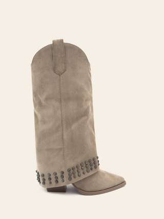 BRIANA - Khaki cowboy boot with studded details