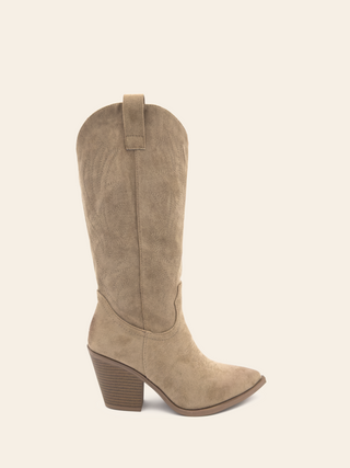 REBEKA - Cowboy-style beige suede cowboy boots with heel and pointed toe