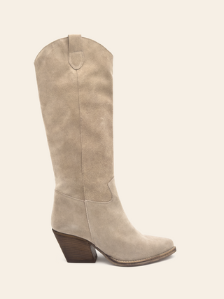 TINA - Bottes santiags à talon en 100% cuir taupe - Made In Italy