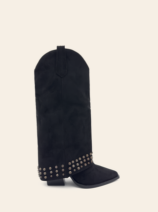 BRIANA - Black suede gaiter cowboy boots with studded details