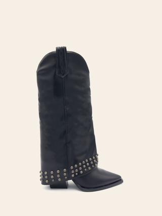 BRIANA - Black gaiter cowboy style ankle boots with studded details