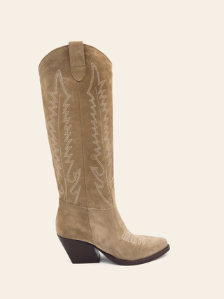 GIULIA - Khaki leather heeled cowboy boots - Made In Italy