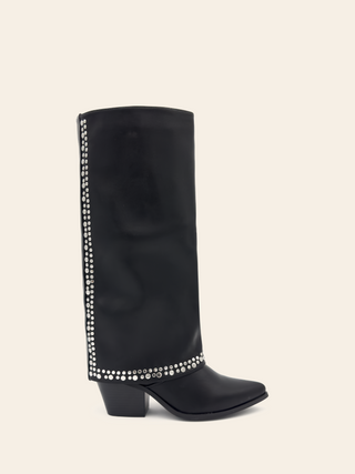 JUNE - Black cowboy style pointed toe gaiter boots with studded details