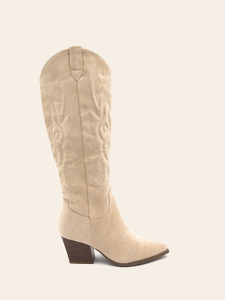 JADE – Cowboystiefel im Cowboy-Stil in Khaki-Veloursleder mit Absatz und spitzer Spitze