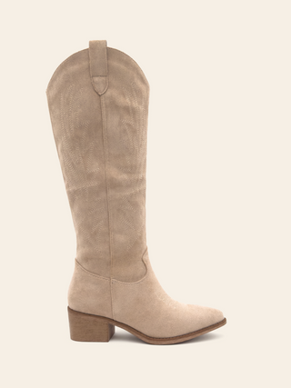 BROOKE – Cowboystiefel im Cowboy-Stil mit spitzer Spitze aus beigem Wildleder