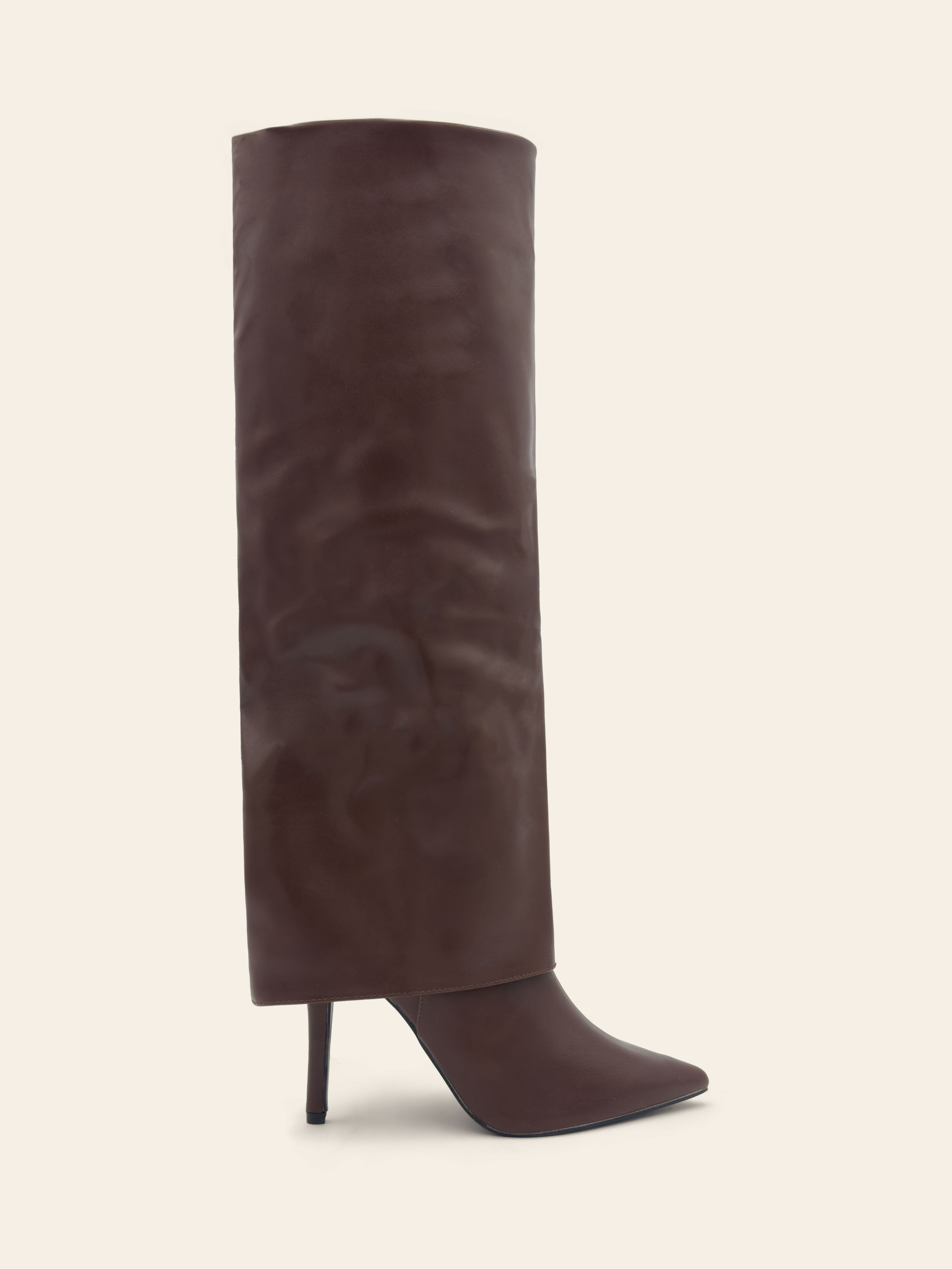 KALLIE Brown stiletto heel pointed toe gaiter boots