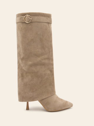 ARIANA – Hohe Khaki-Stiefel mit Stilettoabsatz und spitzer Spitze 