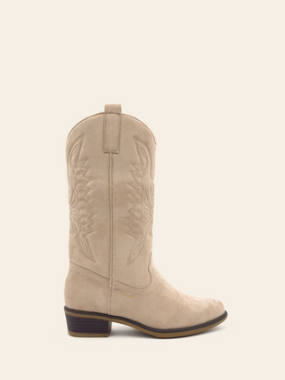 APRIL - Beige cowboy style cowboy boots with embroidered patterns