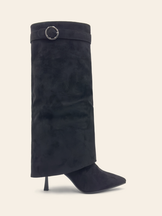 ARIANA – Hohe Stiefel aus schwarzem Wildleder mit Stilettoabsatz und spitzer Spitze