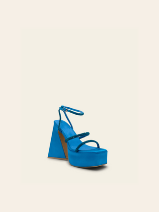 HOLLY - Sandales bleues à plateforme ornées de strass et à talon triangulaire évasé - Mode Femme | Cassy